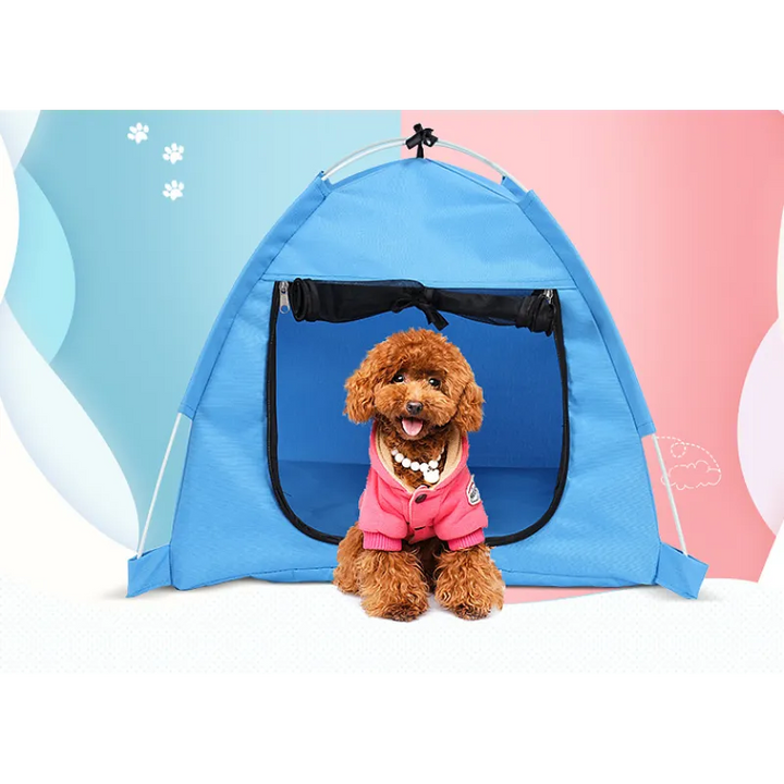 Easy-setup foldable pet tent. Waterproof & breathable fabric, a comfy portable dog & cat bed.