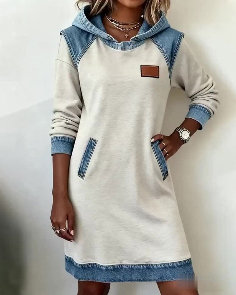 Chic women's hooded dress in a versatile casual style, ideal for urban fashion & streetwear looks.