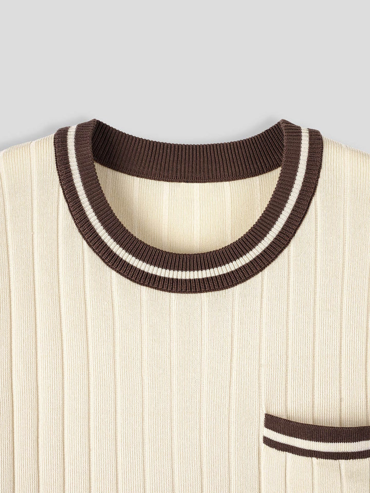 Classic men's ribbed knit short-sleeve polo, casual, everyday wear, with distinctive striped trim.