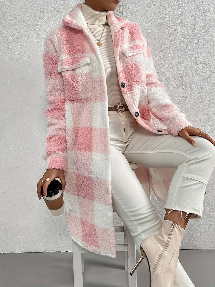 Women's Checked Long Sleeve Coat