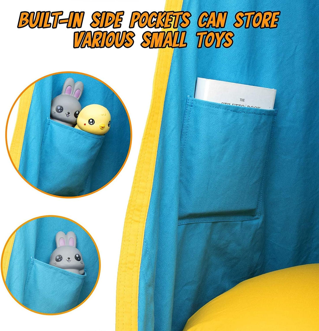 Kids' relaxation swing chair, soft cotton canvas, perfect for indoor comfort.