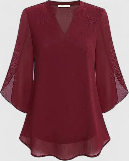 Fashionable A-line women's blouse, an elegant v-neck top for comfortable casual wear and office attire.
