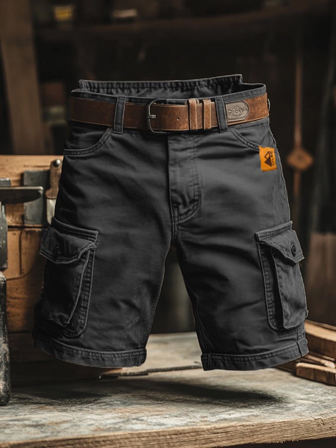 Men's Durable Casual Outdoor Cargo Pants in black, featuring multiple utility pockets & comfortable fit.
