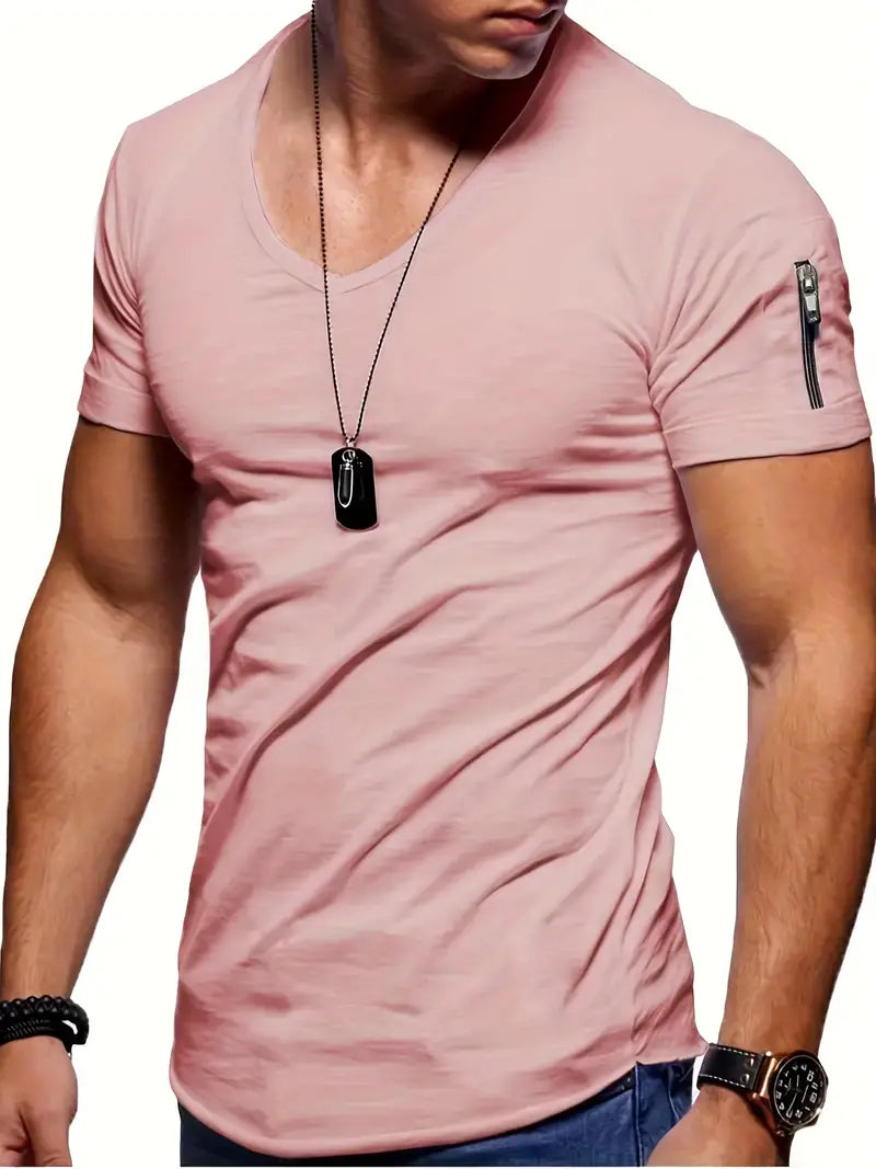 Men's basic V-neck tee, excellent for layering or as a stand-alone casual summer top.