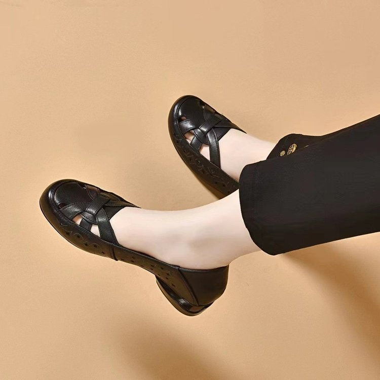 Women's comfort orthopaedic slip-on shoes, perforated closed-toe design, ergonomic foot support.