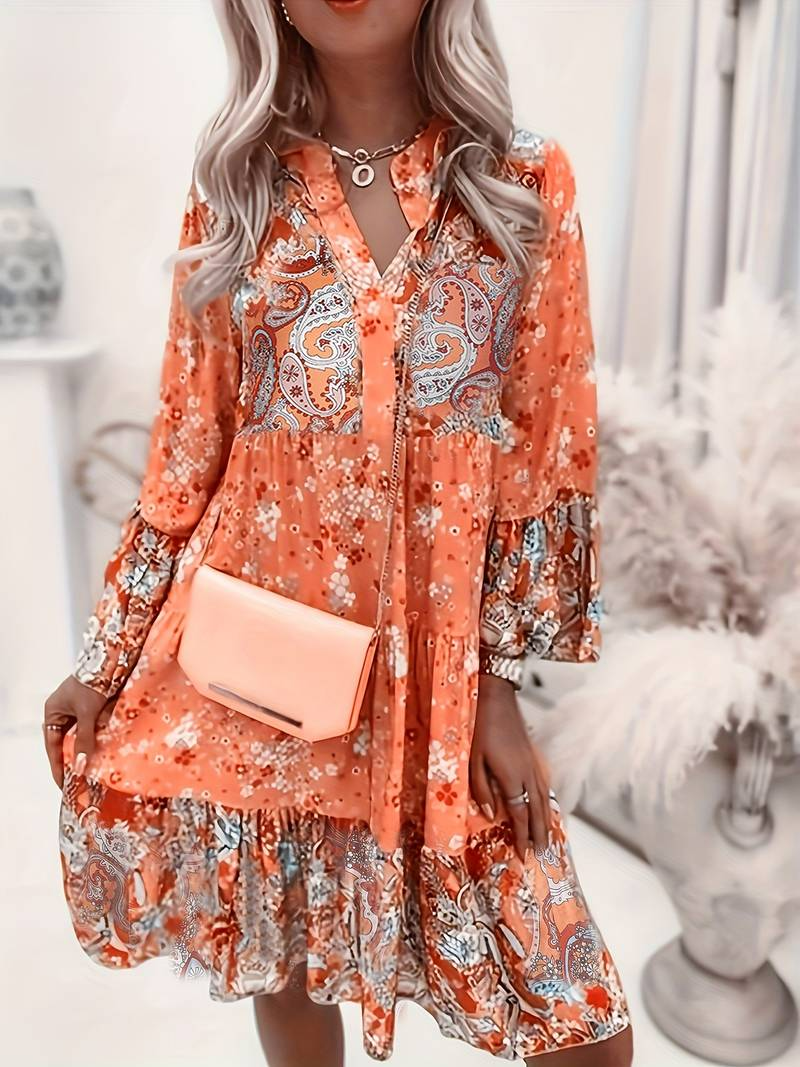 Effortless chic women's floral boho mini dress with a comfortable, flowy design for warm weather.