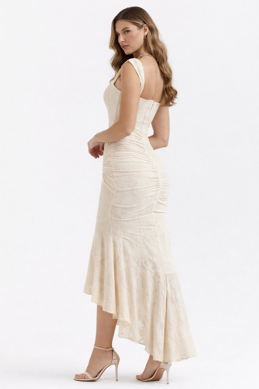 Versatile women's cowl neck midi dress for spring, summer, or autumn occasions. Chic & timeless style.