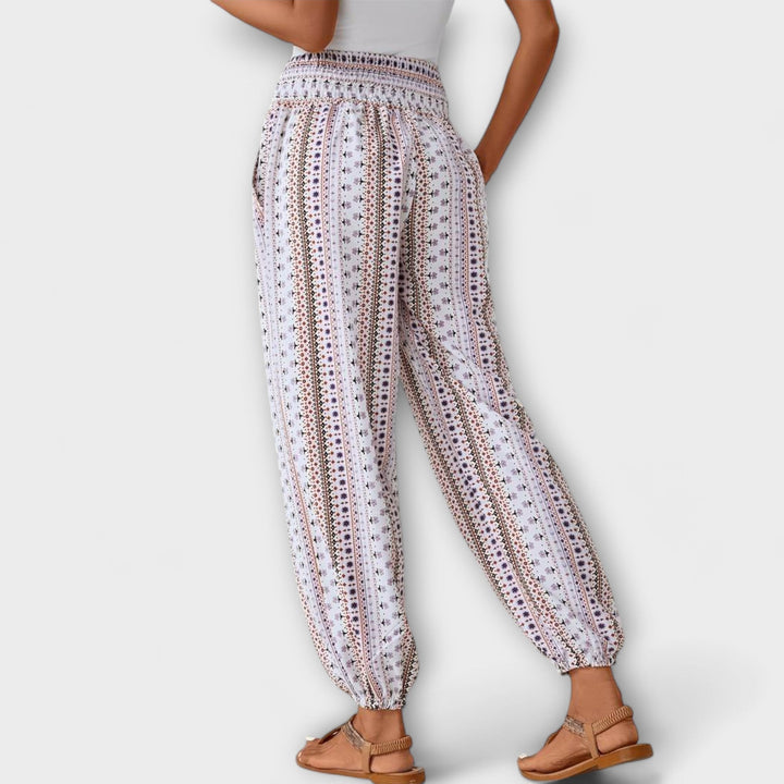Casual wear women's trousers with a distinctive and comfortable ethnic print design.