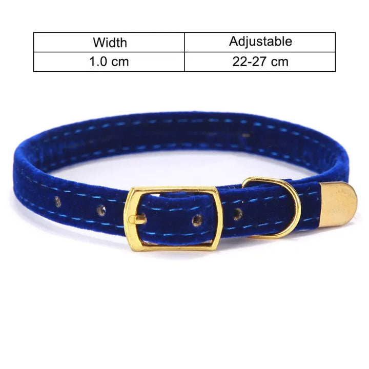 Comfortable soft velour cat collar with an elegant golden buckle, easily adjustable for any cat.