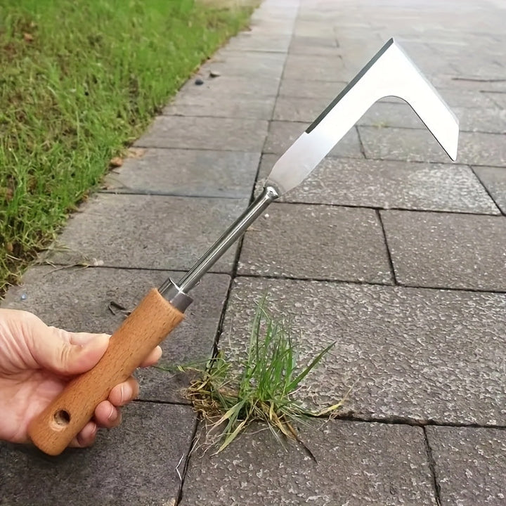 Compact weed remover hand tool for quick lawn care. Effortlessly cleans cracks and edges on paths.