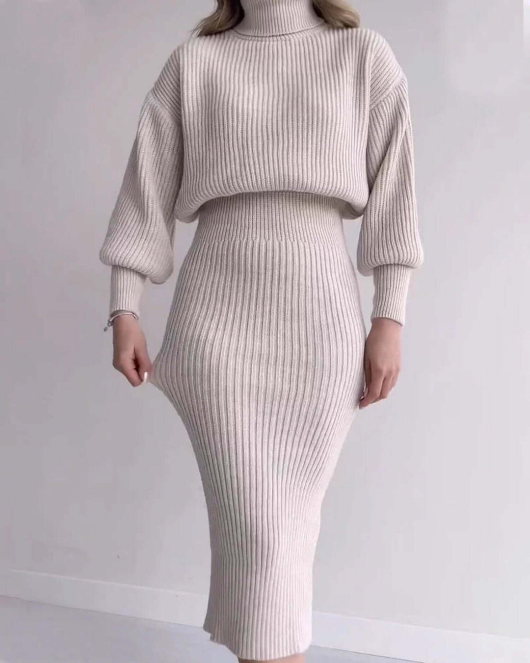 Women's Ribbed Sweater Dress - Elegant & Warm