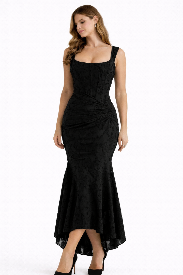 Elegant women's cowl neck midi dress, a chic slip style perfect as an evening gown or party dress.