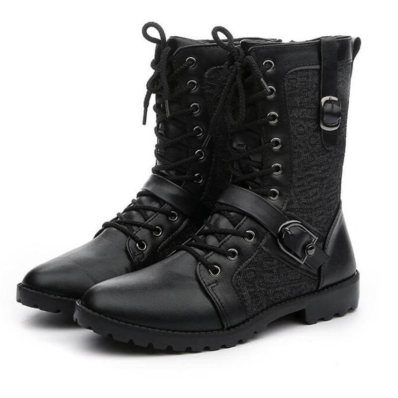 Men's PU Leather Lace-Up Boots with Buckle