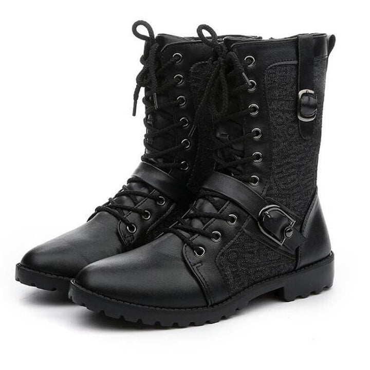 Men's PU Leather Lace-Up Boots with Buckle