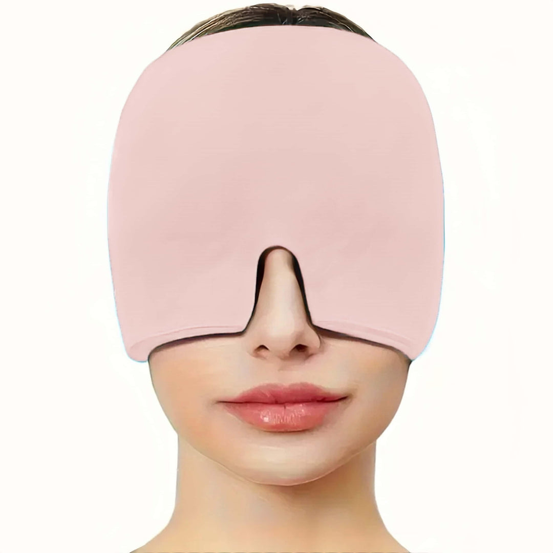 Comfortable cooling gel migraine hat, ready from the freezer for effective head pain therapy.