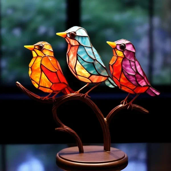 Contemporary modern bird sculpture, elegant coloured glass, unique artistic tabletop home decor.