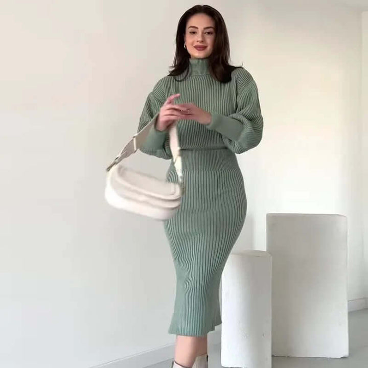 Women's Ribbed Sweater Dress - Elegant & Warm