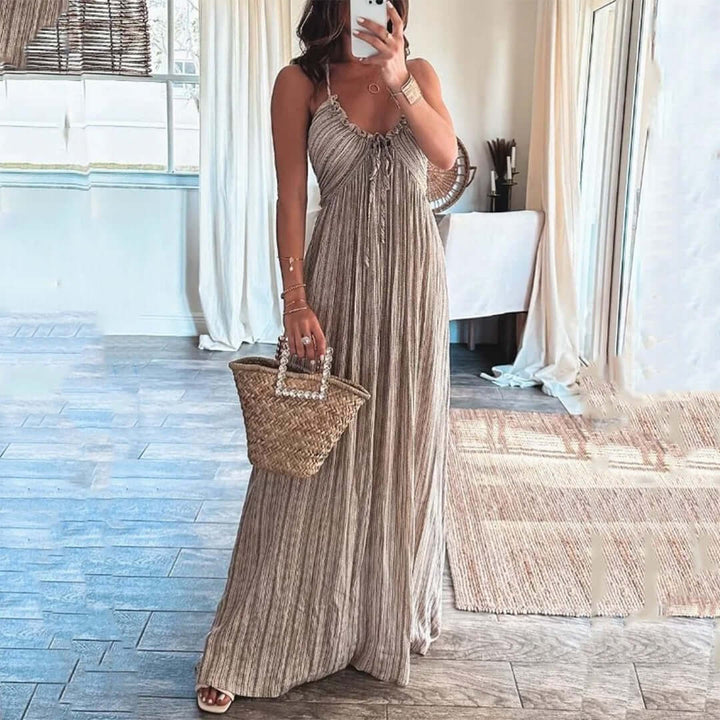Summer Sleeveless Pleated Maxi Dress
