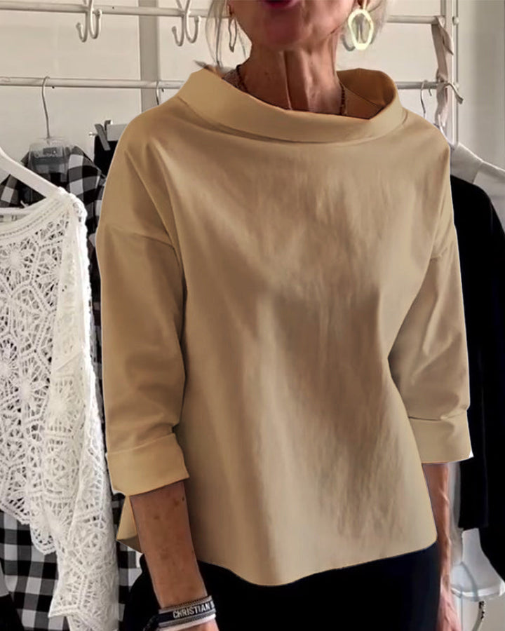 Autumn fashion women's elegant 3/4 sleeve blouse, a comfortable collared shirt for casual wear.