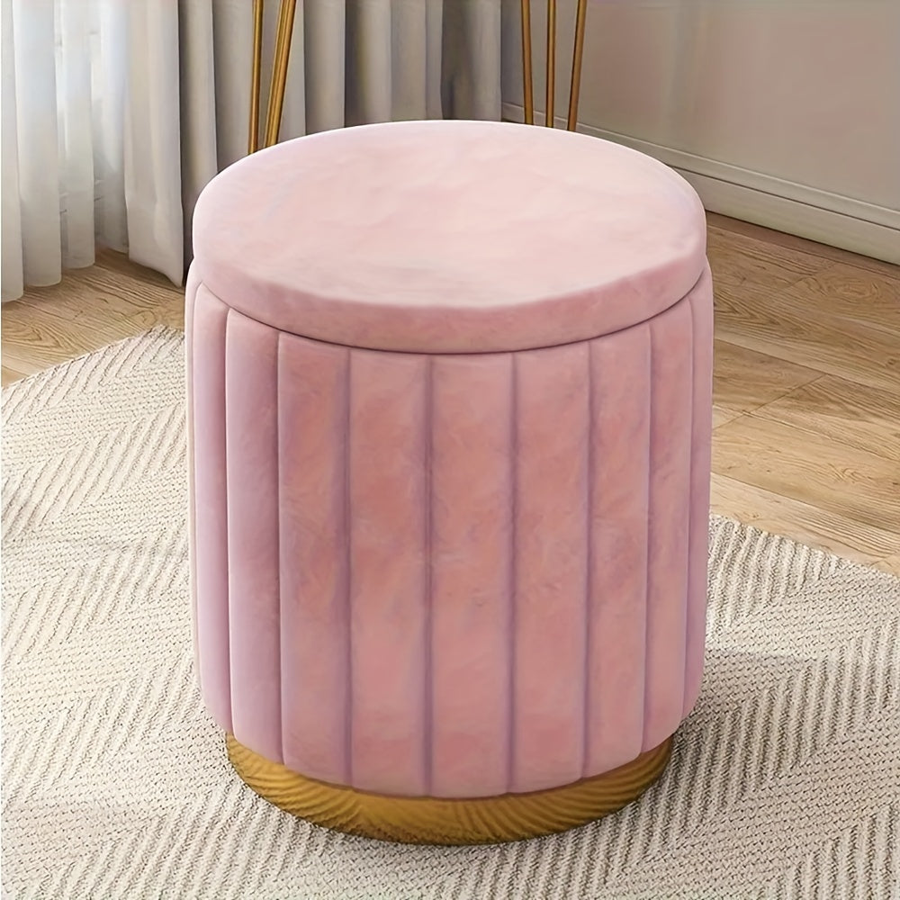 Elegant round footrest with storage, mirror finish adds chic home decor.