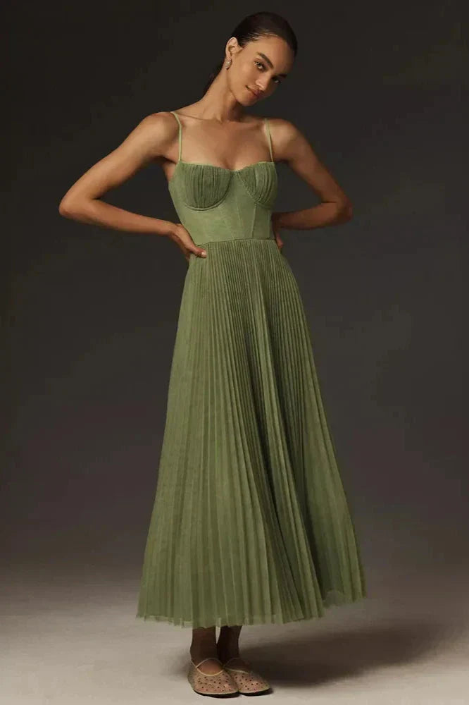 Elegant women's pleated tulle midi dress. Perfect for parties, evenings, or formal occasions.