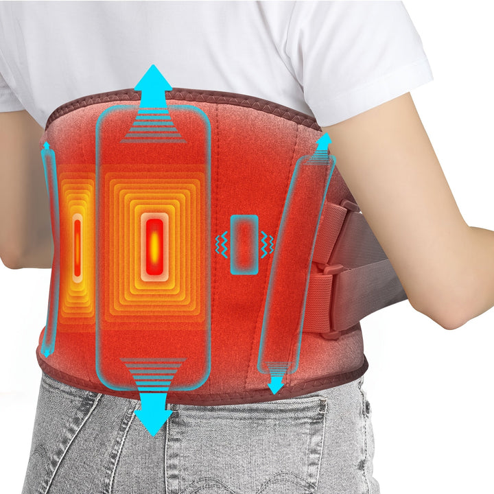 Wireless heated massage belt for back & waist pain relief, adjustable heat & vibration.