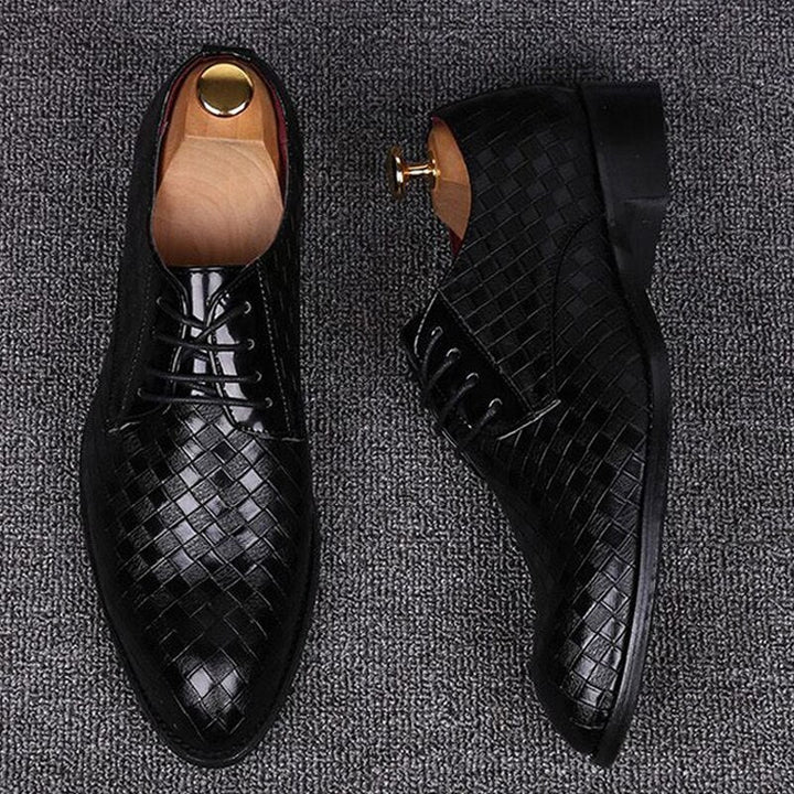 Men's stylish brown leather lace-up dress shoes, perfect for formal occasions & business casual wear.