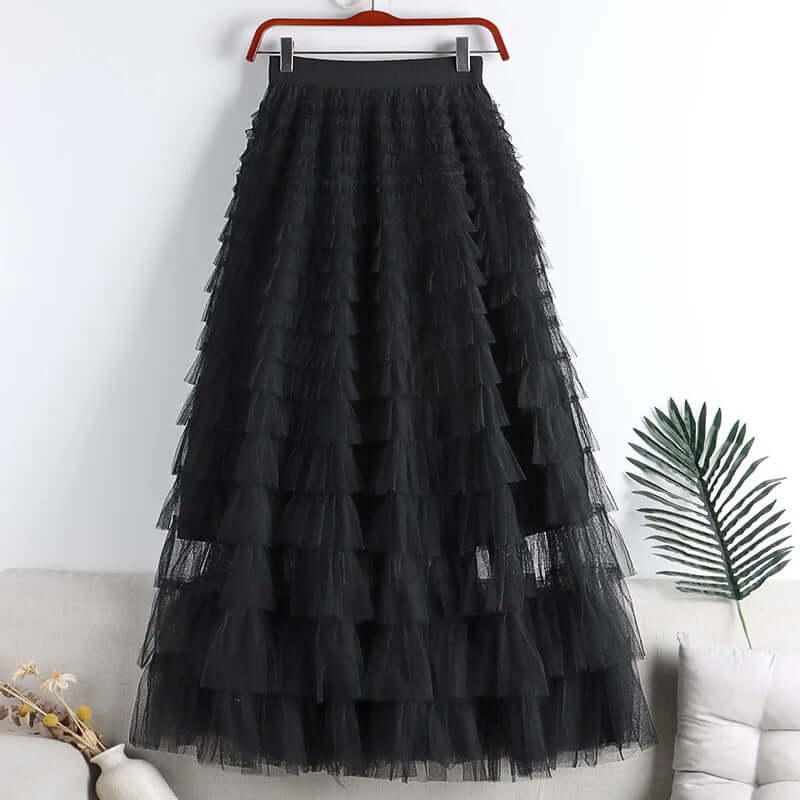 Women's Layered Tulle Midi A-Line Skirt
