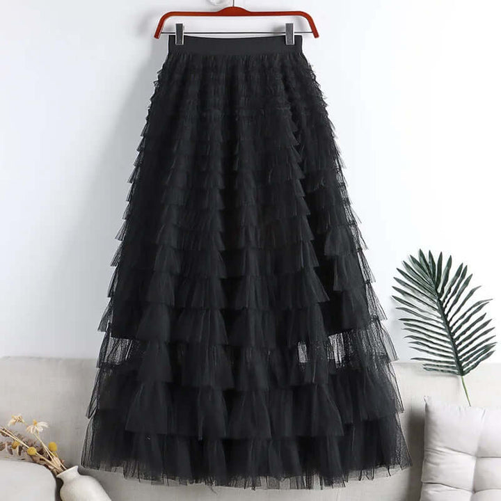 Women's Layered Tulle Midi A-Line Skirt