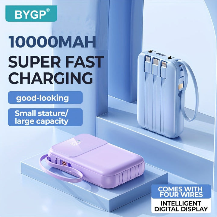 On-the-go 10000mAh portable charger with fast built-in cables, perfect for multiple mobile devices.