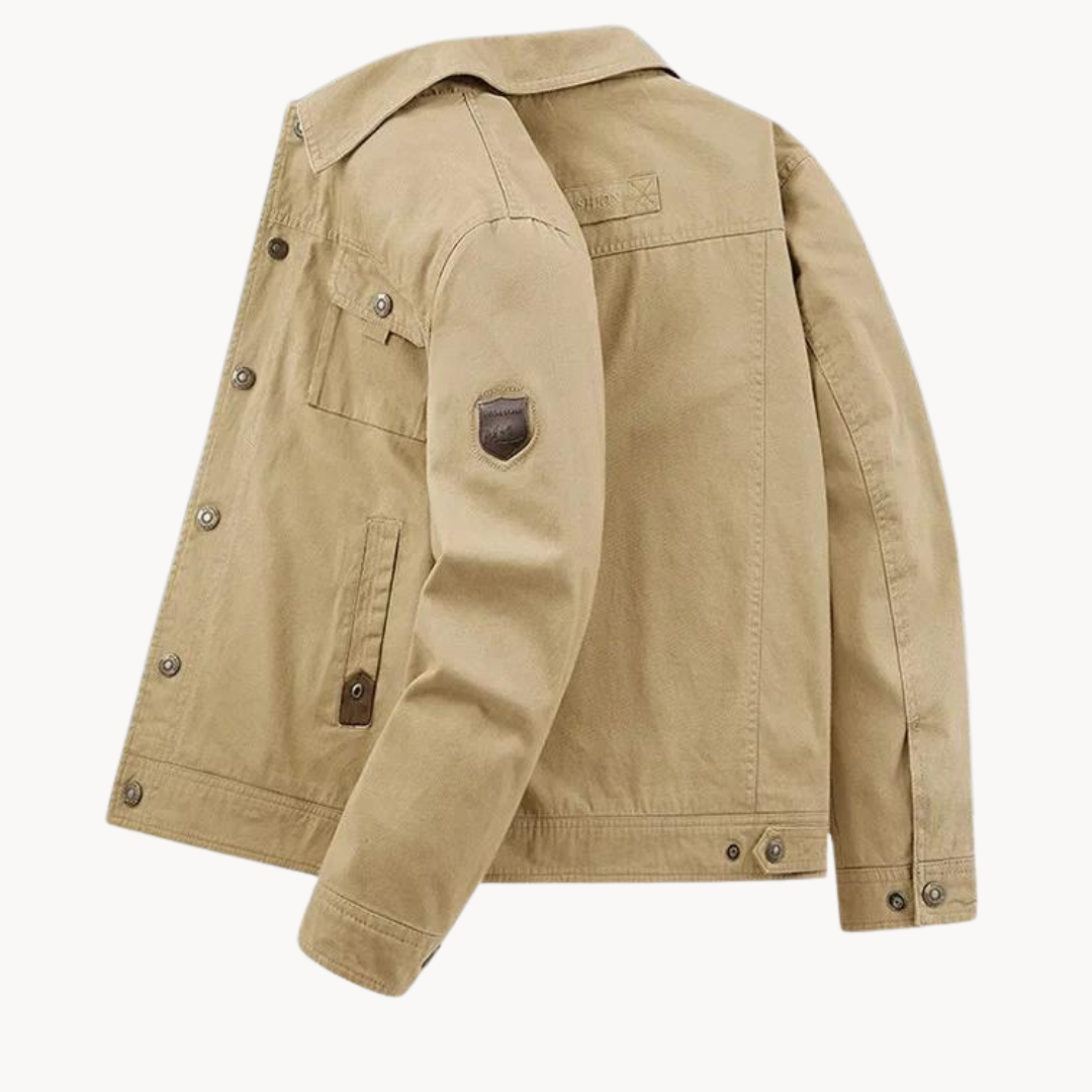 Man hiking in a versatile, durable men's cargo jacket, perfect outerwear for everyday outdoor adventures.