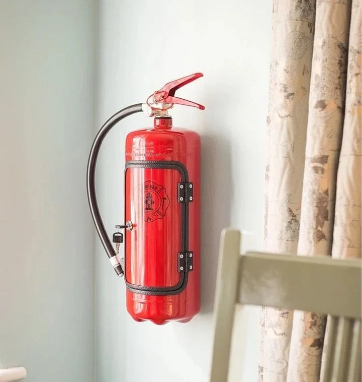Red FireBar hidden bar, a unique home bar accessory. Discreetly stores drinks, perfect for mancave decor.