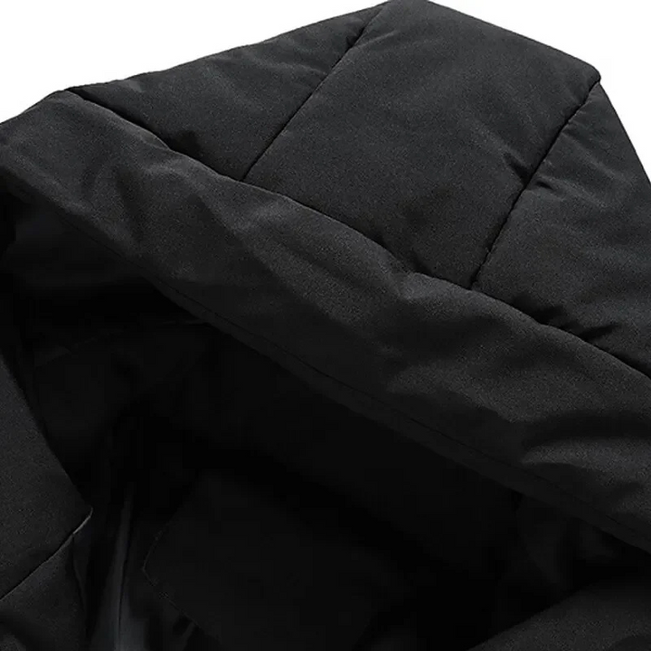 Ultra-warm men's quilted hooded puffer jacket, designed for harsh winter conditions.