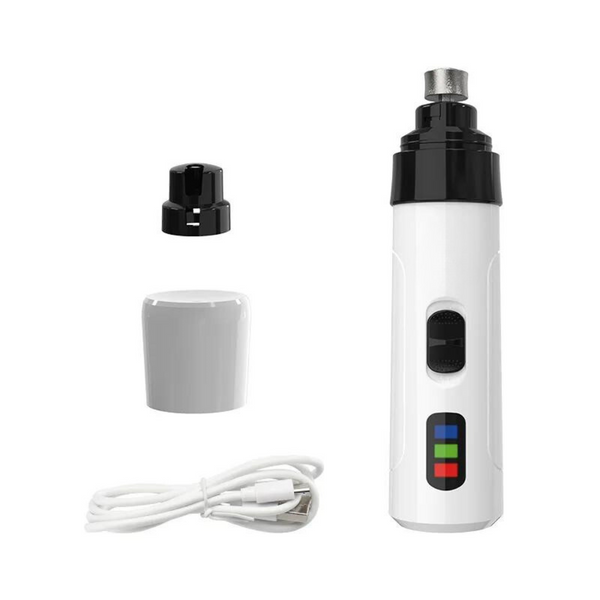Ultra-quiet electric pet claw trimmer designed for stress-free nail grooming in sensitive dogs & cats. With LED light.