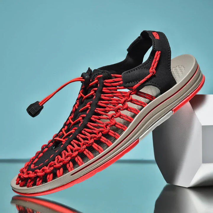 Men's active closed toe mesh sandals, adjustable lace for comfortable summer walking and outdoor use.