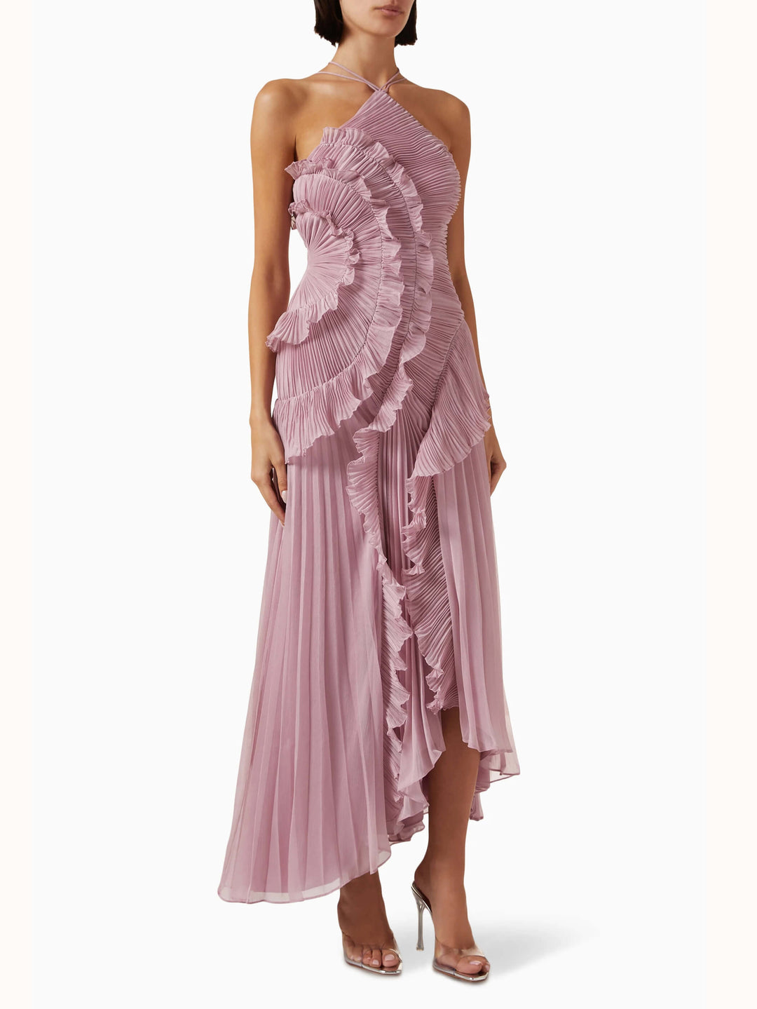 Graceful sleeveless pleated maxi dress, an elegant and stylish choice for wedding guests.