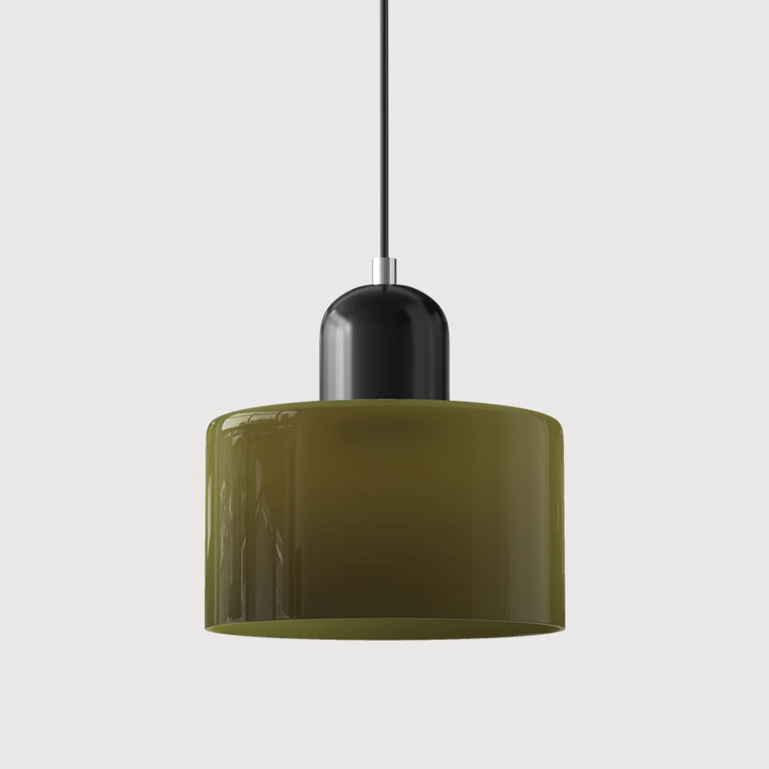 Retro adjustable cord lamp, glass shade, ideal for modern vintage home lighting.