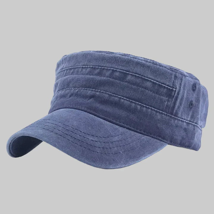Dark blue men's retro army beanie hat, a warm military style knitted winter cap. Also available in dark green.