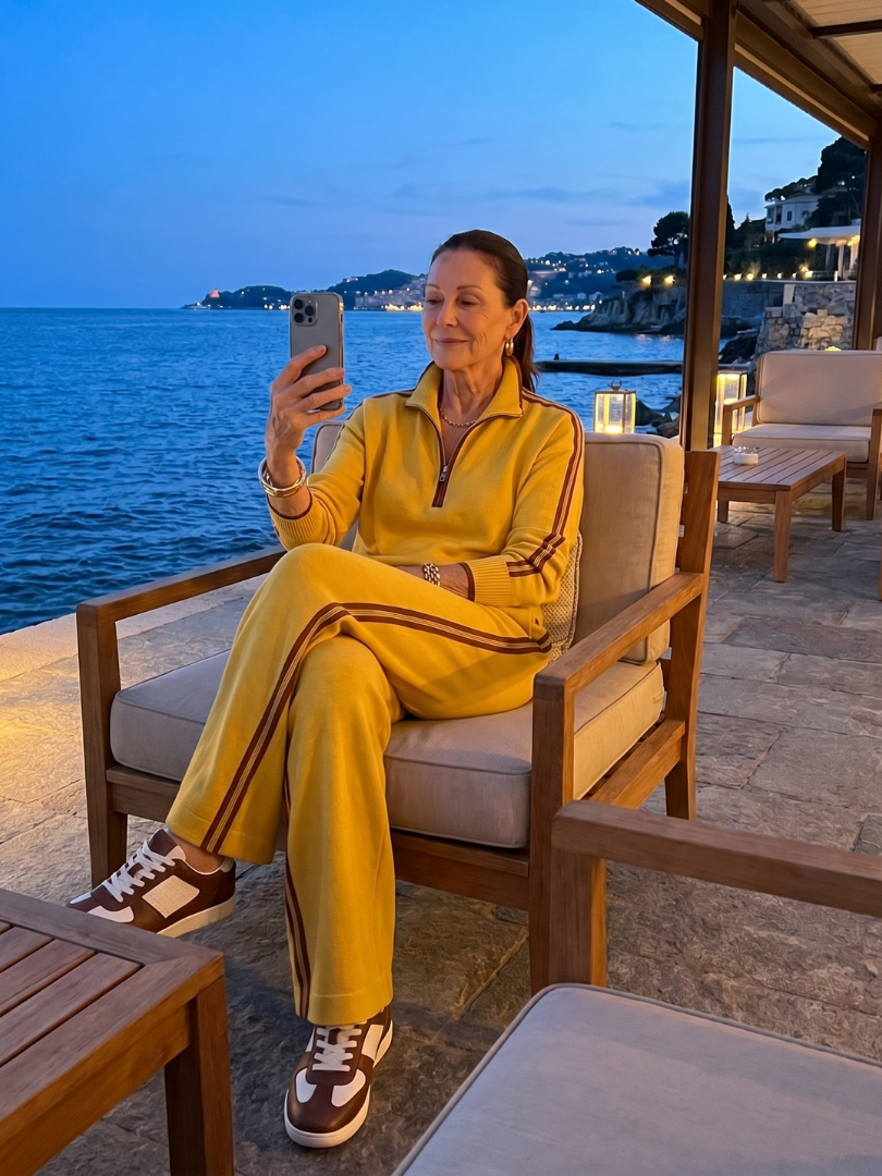Chic women's two-piece set featuring a long sleeve zip neck top & comfortable wide leg trousers.