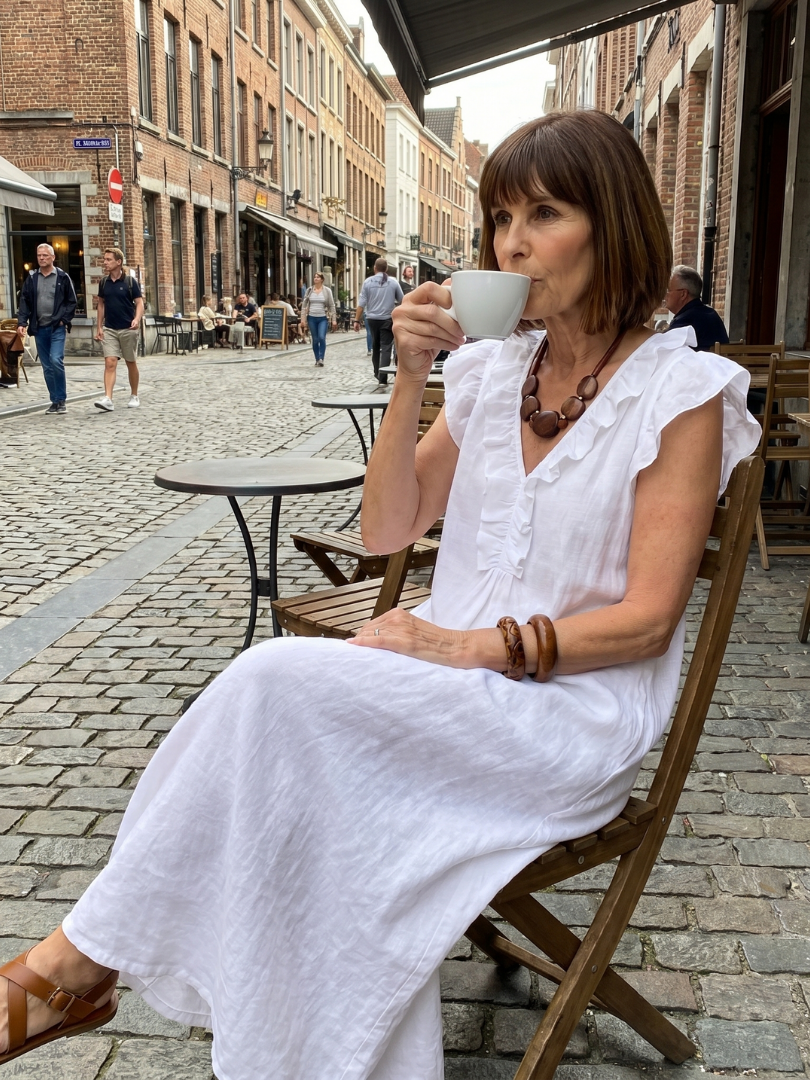 Women's sleeveless midi dress with elegant ruffle trim, a flowing and comfortable design.