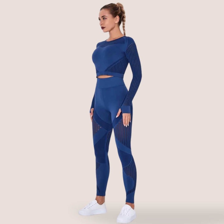 Stylish violet & rose slimming leggings, high-waist anti-cellulite activewear perfect for women.