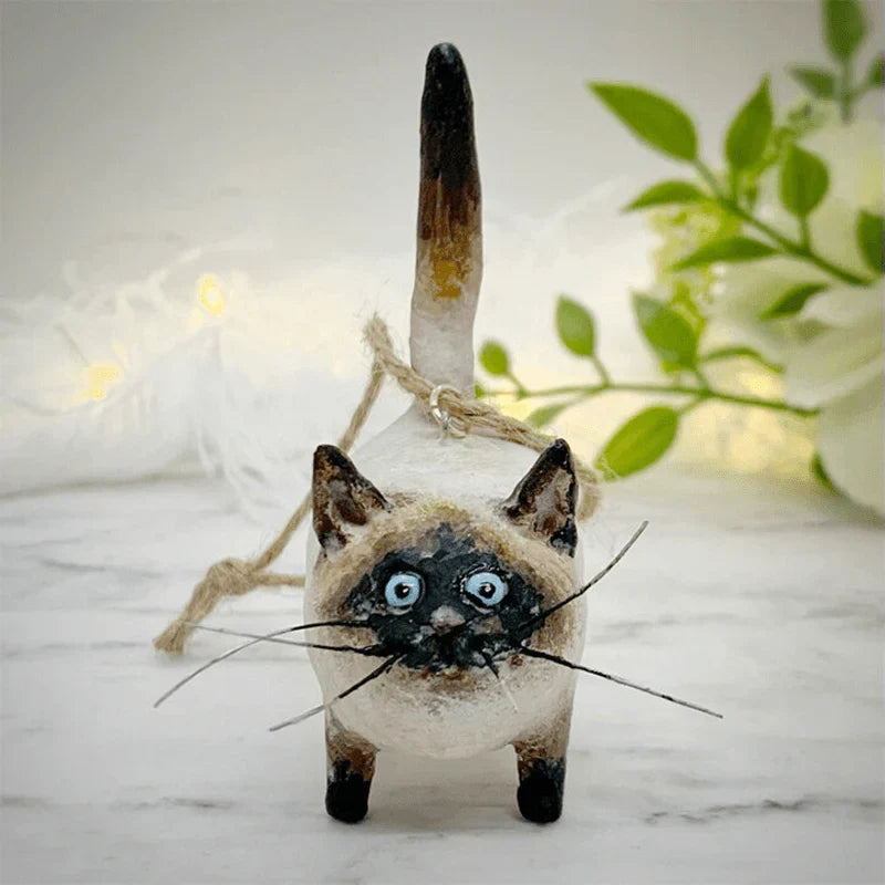 Artisan crafted cat Christmas decor. Detailed feline ornament, great unique holiday gift.