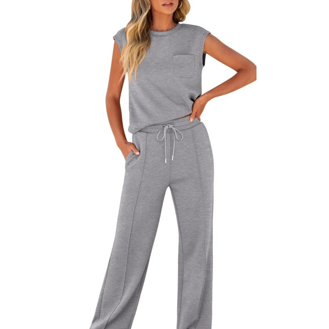 Practical women's soft summer lounge co-ord set. Comfortable casual outfit for daily wear or relaxing at home.