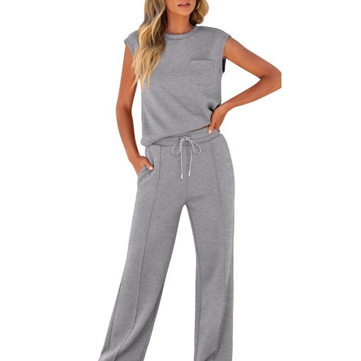 Practical women's soft summer lounge co-ord set. Comfortable casual outfit for daily wear or relaxing at home.