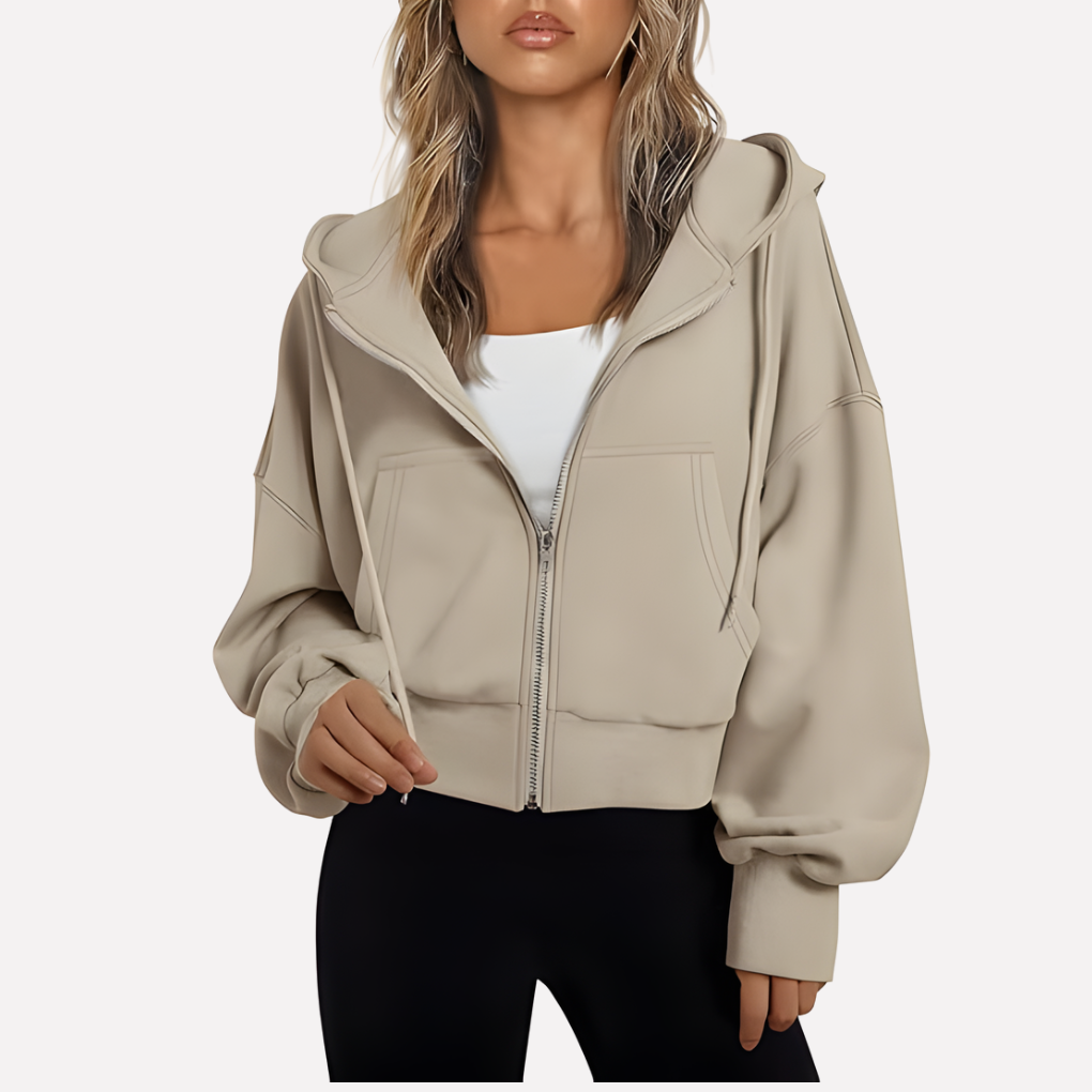 Everyday women's cropped hoodie, zip-up style with a comfy relaxed fit.