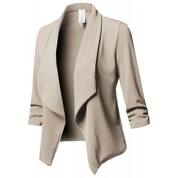 Elegant women's open front blazer. Lightweight office wear, professional yet versatile for daily outfits.