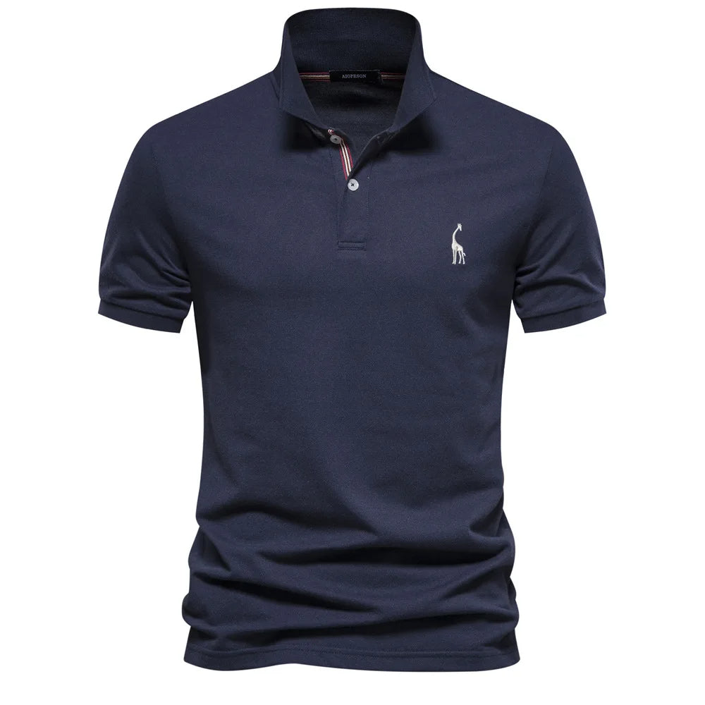 Versatile men's embroidered polo, premium cotton, elegant deer design. Ideal for smart casual look.