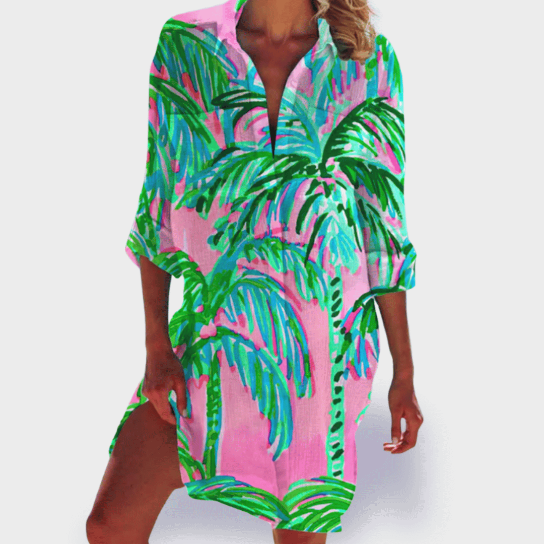 Vibrant summer midi dress for women, lightweight and casual, perfect for beach vacations.