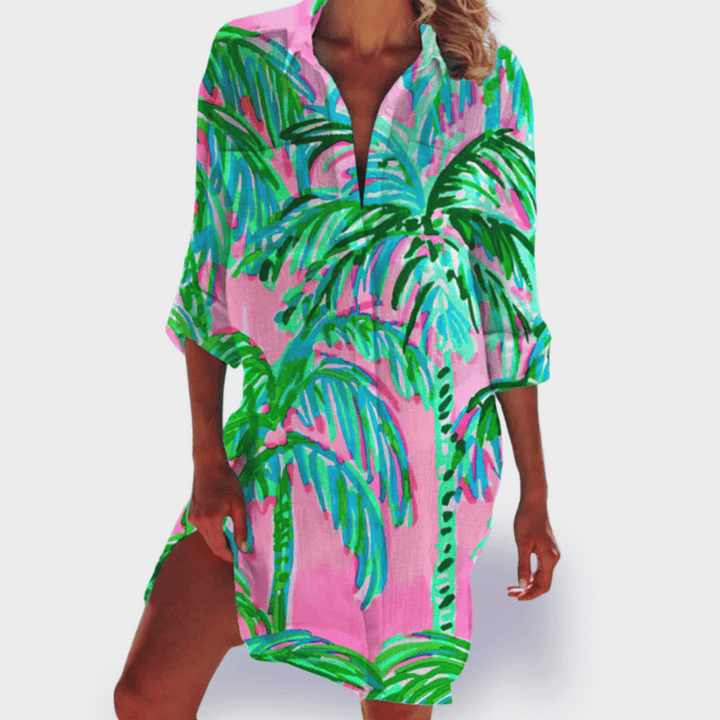 Vibrant summer midi dress for women, lightweight and casual, perfect for beach vacations.