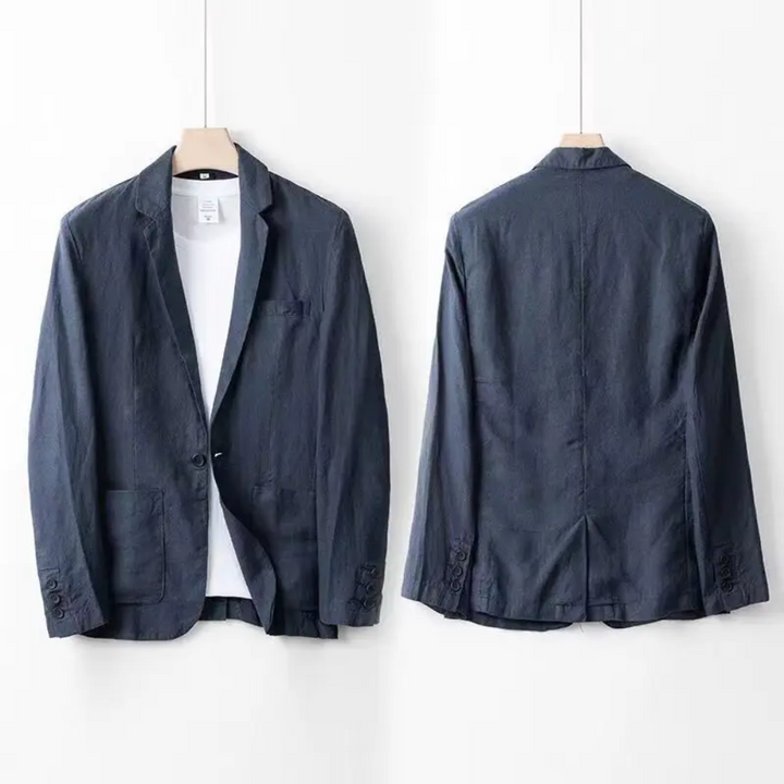Soft men's casual button cardigan and trouser set, perfect for a relaxed summer style.